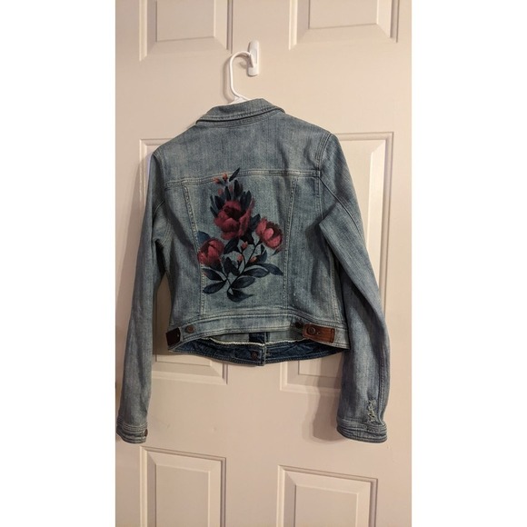 Pilcro and the Letterpress Hand Painted Floral Denim Jacket Medium - Picture 4 of 7